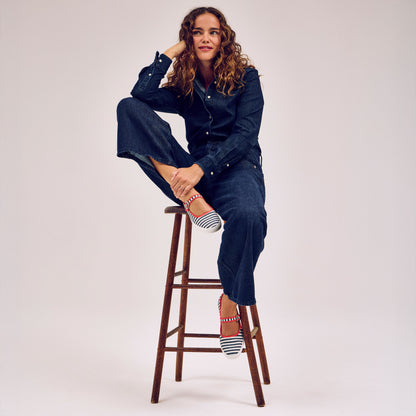 メイジー メリー ジェーン プリンティド ストライプ ツイル ネイビー WF69330